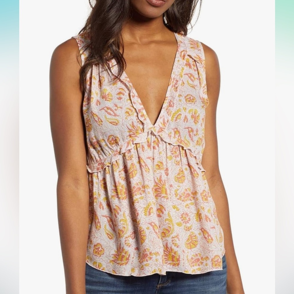 NEW! Lucky Brand Women’s Sleeveless Romantic Ruffle Top, 100% Viscous Size Large